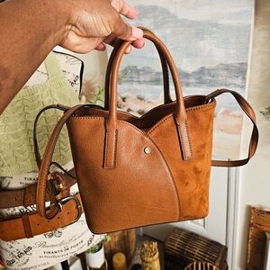 Lauren Conrad Tulip Mini Crossbody Bag – Brown Faux Suede & Leather | Small Satc